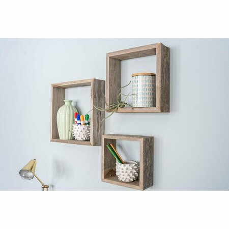 Homeroots Square Rustic Natural Weathered Grey Wood Open Box Shelve - Set of 3 380357